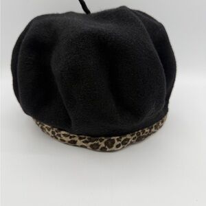 Vintage A. Rod Black Beret with Leopard Trim